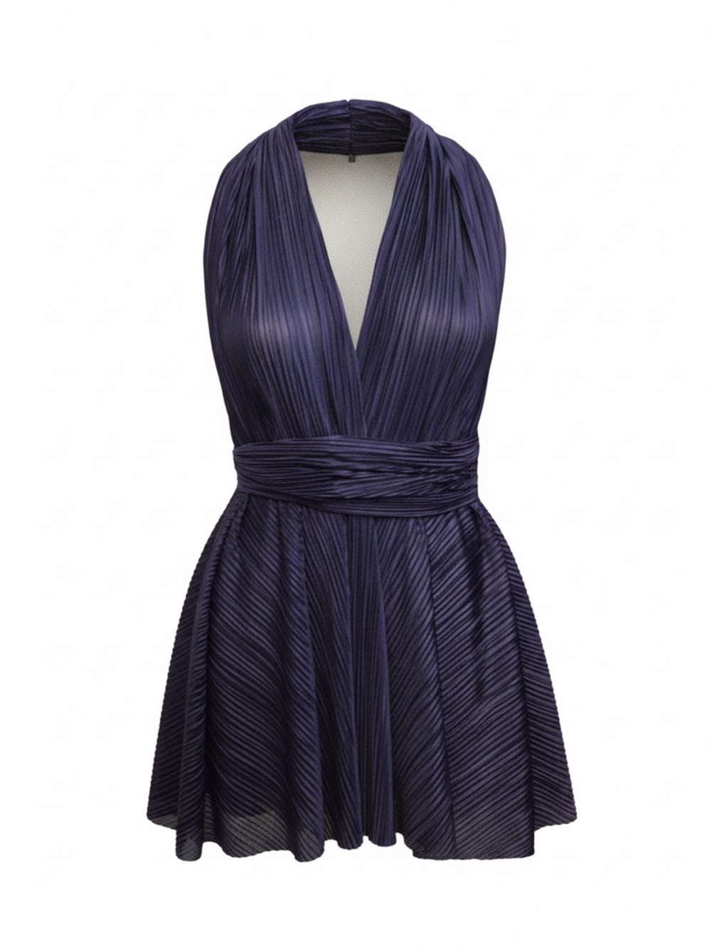 Angel Biba Deep Navy Pleated‎ Halter Convertible Mini Dress size 8